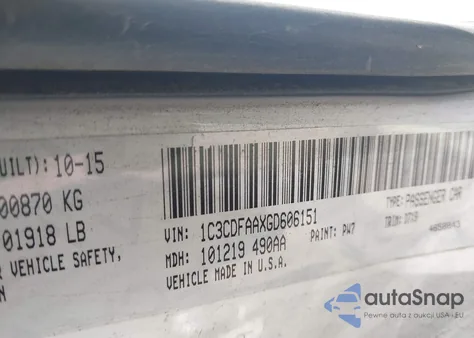 2016 Dodge Dart Se from USA, damaged, VIN 1C3CDFAAXGD606151